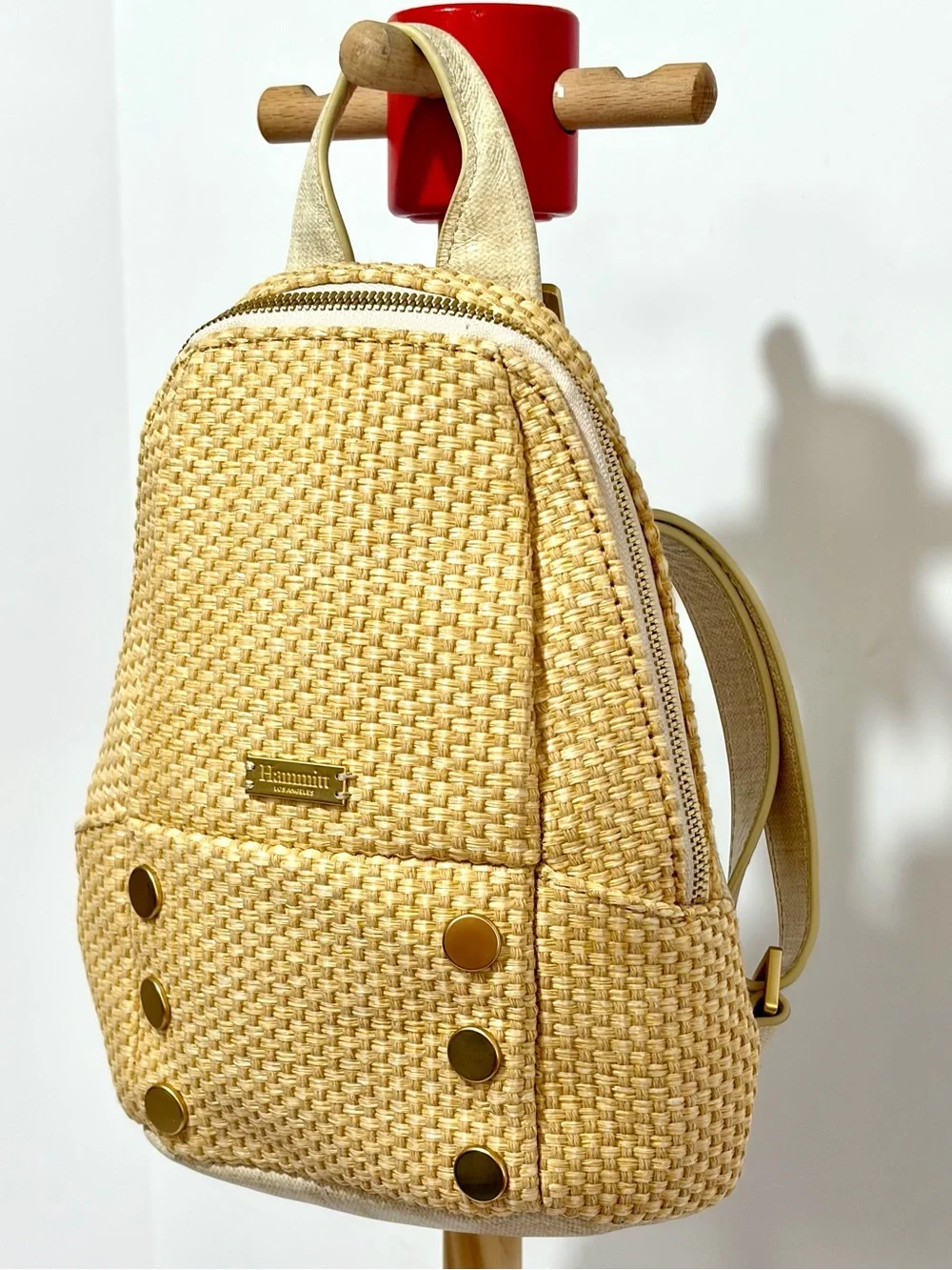 Hammitt Hunter 2 Small Backpack In Ricotta Raffia With Brushes Gold Hardware
